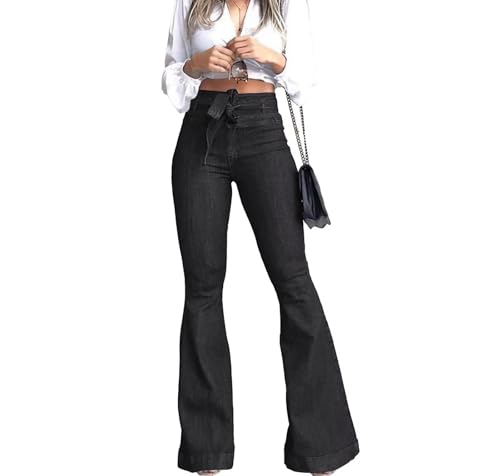 KDF High Waisted Flare Jeans for Women Bell Bottom Jeans with Belt